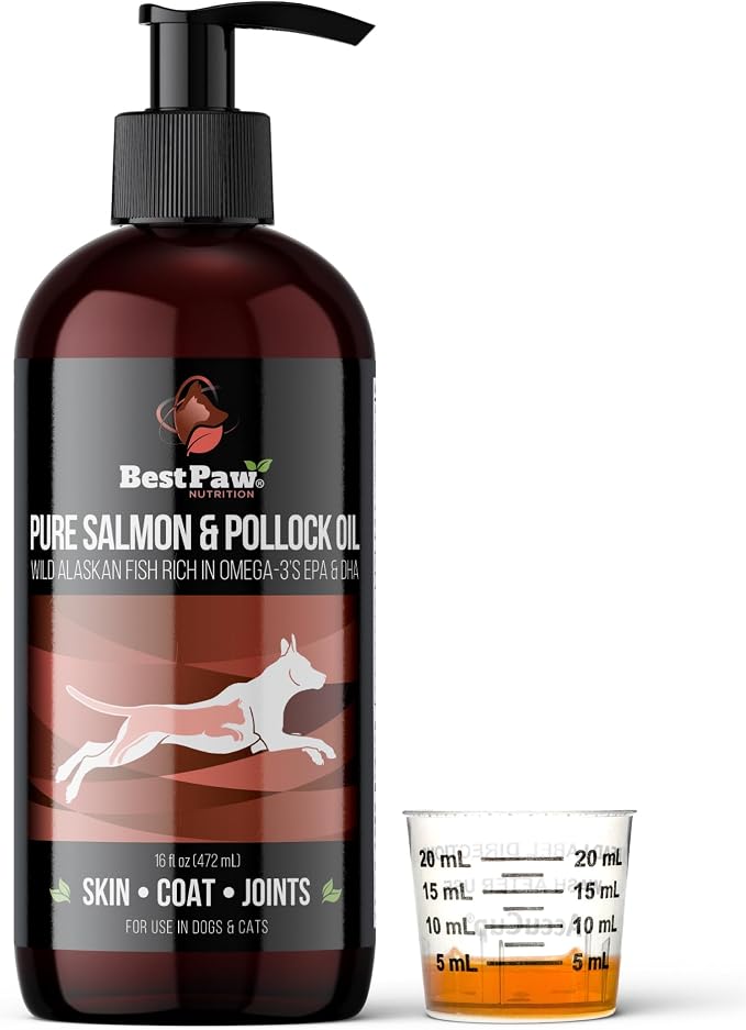 Wild Alaskan Salmon Oil for Dogs | Liquid Omega 3 Fish Oil with Pump | Skin and Coat, Joint and Heart Support | High Potency EPA and DHA | 16oz
