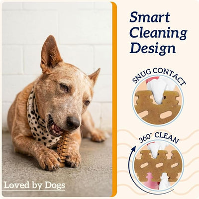 Groovies Dog Dental Treats, Flexible Yet Effective, Patented DentalFit Technology to Help Control Tartar & Freshen Breath, Medium Dog Chews (15-25 lbs), USA Manufactured Oral Care, 10 Count