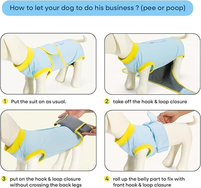 Recovery Suit for Dogs Cats After Surgery, E-Collar & Cone Alternative Surgical Suit, Prevent Licking Dog Onesies Pet Surgery Recovery Suit Soft Dog Bodysuit, Blue Yellow, 2XL