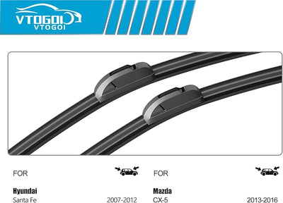OEM Windshield Wiper Blades Replacement for Mazda CX-5 2013 2014 2015 2016 Hyundai Santa Fe 2007-2012, All Weather Original Factory Quality Front & Rear Wipers Set 24"+18"+14" (Pack of 3)