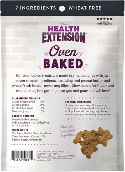 Health Extension Oven-Baked Dog Treats, Peanut Butter Recipe – Gluten & Wheat-Free, Superfood-Infused, Crunchy Biscuits for Puppy Training (6oz)