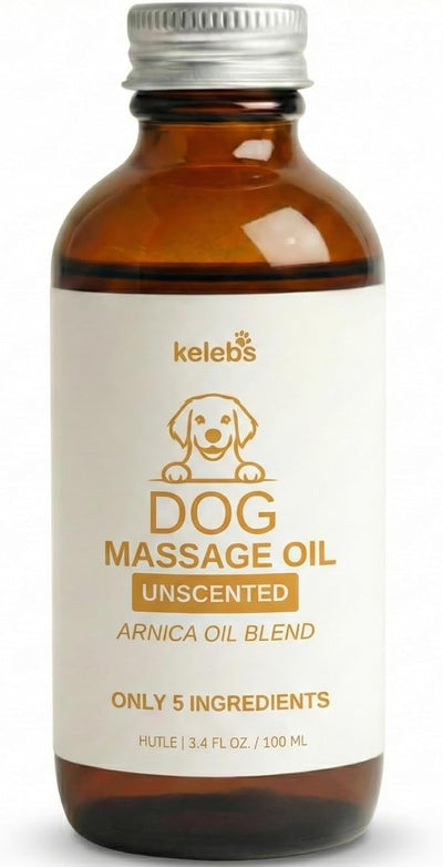 KELEBS Dog Arnica Massage Oil | Pain Relief for Muscles, Arthritis, Hips, and Joints | for Active & Senior Dogs | Organic Arnica-Infused Oil Blend – Only 5 Ingredients | Glass Bottle