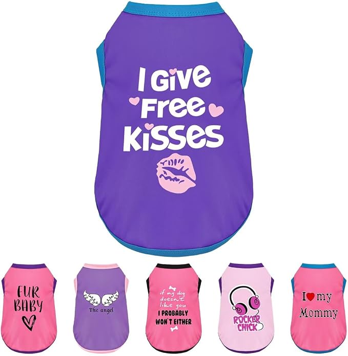 Color-Blocked Dog Tank Top with Playful Heat Transfer Designs – Lightweight Polyester Shirt for Small,MediumDogs, Perfect for Casual Outings.I Give Free Kisses Deep Purple M