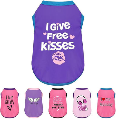 Color-Blocked Dog Tank Top with Playful Heat Transfer Designs – Lightweight Polyester Shirt for Small,MediumDogs, Perfect for Casual Outings.I Give Free Kisses Deep Purple L