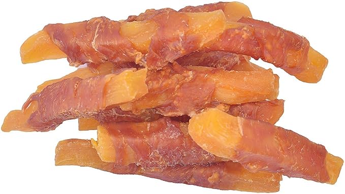 Chicken Wrapped Sweet Potato Dog Treats, Soft Chews Puppy Training Snacks, Grain Free High Fiber Digestive Support Sticks, 8 Ounces