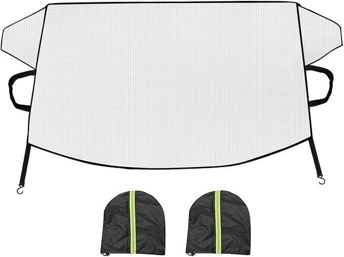 Car Magnetic Windshield Snow Cover, 4-Layer Vehicle Windshield Protection Cover with Side Mirror, Auto Windscreen Sun Shade for Ice Frost Sunlight, Universal for Truck Van Sedan