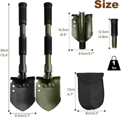 Folding Camping Shovel, Carbon Steel Multi-Tool Survival Shovel for Outdoor, Emergency, Hiking, Car Off-Road (Black)