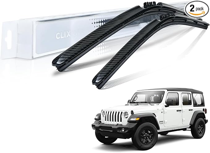 Clix Wipers Windshield Wiper Blades 16"/16" Set of 2, Fits Jeep Wrangler JK, JKU, JL, JLU & Gladiator JT, All-Weather Premium Replacement Wipers with Quick Clips, 2007-2025, Black Carbon