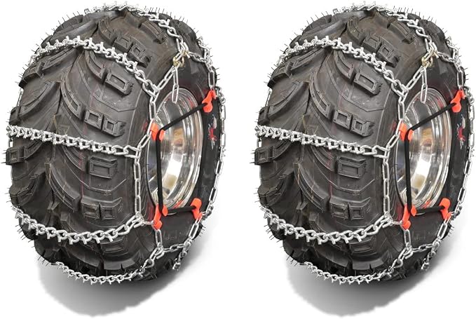 OakTen ATV/UTV Tire Chains with Tensioners, Alloy Steel 4-Link Spacing for Enhanced Traction - Compatible with Tire Sizes 24x13x9 25x10x10 25x11x12 25x12x10 25x10-12