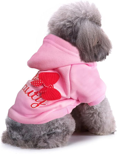 Jecikelon Print Dog Hoodies for Small Dogs with Bow, Soft Fleece Puppy Clothes for Pet Cat, Warm Winter Outfits Cold Weather Coats, Cute Sweatshirt Puppies Costume (Pink, X-Large)