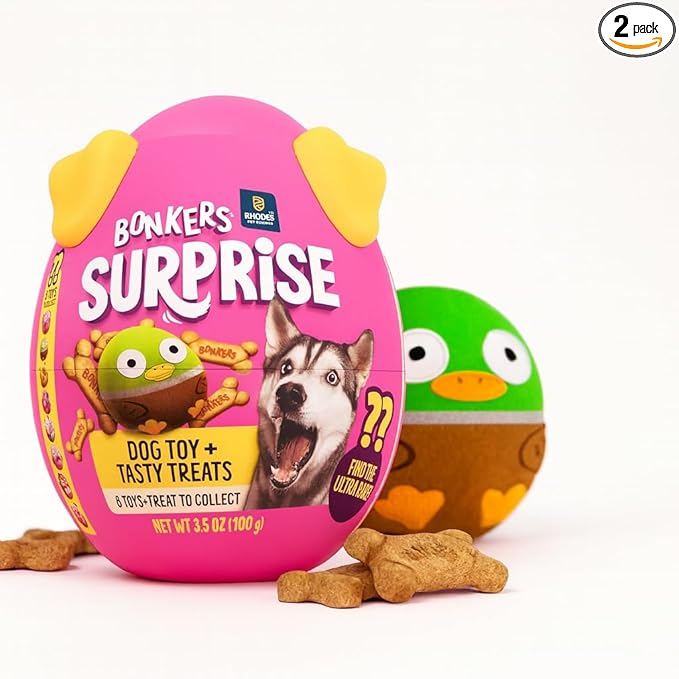 Surprise Blind Box Collectible Plush Dog Toy with Chicken Flavored Biscuit Crunchy Treats for Dogs, 3.5 oz
