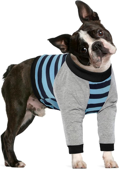 FUAMEY Dog Recovery Sleeve with Elbow Protector for Small Dogs | Dog Shirt Stop Licking Joints, Long Sleeve Suit Protecting Dog's Front Leg Arm Wounds Cover Skin Conditions Blue Stripe S