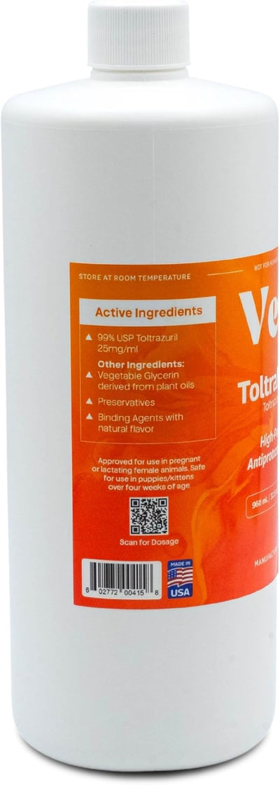 Toltrazuril 2.5% for Horses, Dogs, Cats, 960mL/32.4 Ounce, for Non-Food Chain Animals, Peanut Butter