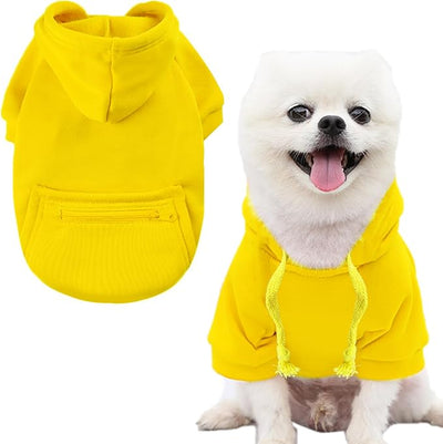 Jecikelon Dog Hoodies for Small Dogs with Zipper Pocket, Soft Fleece Puppy Clothes with Rope Hat, Warm Winter Outfits Cold Weather Coats, Cute Sweatshirt Chihuahua Costume (X-Small, Y02-Yellow)