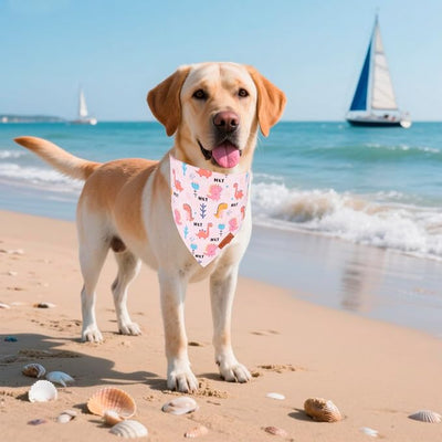 PTDECOR Dinosaurs Dog Bandana, Cute Dinosaurs Design Reversible Pet Scarf Bib, Premium Durable Fabric, Adjustable Pink Blue Bandanas for Medium Large Dogs Pets (Large)