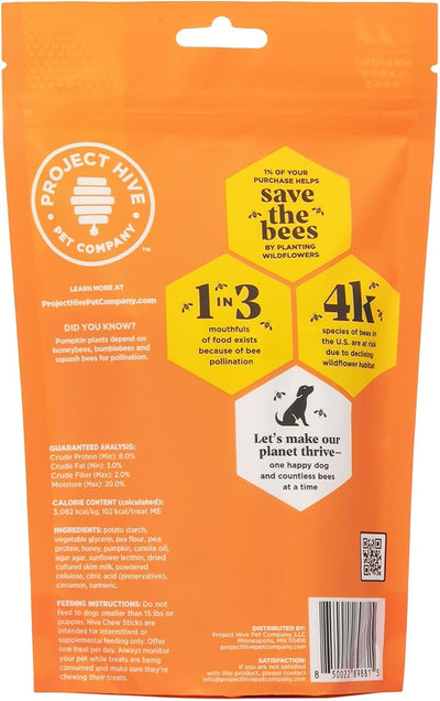 Hive Chew Sticks - Dental Treats for Dogs - Vegetarian, Made with Ground Peanuts & Honey, No Grain or Soy, Cleans Teeth & Freshens Breath (7 oz, Large Dogs - Pumpkin)