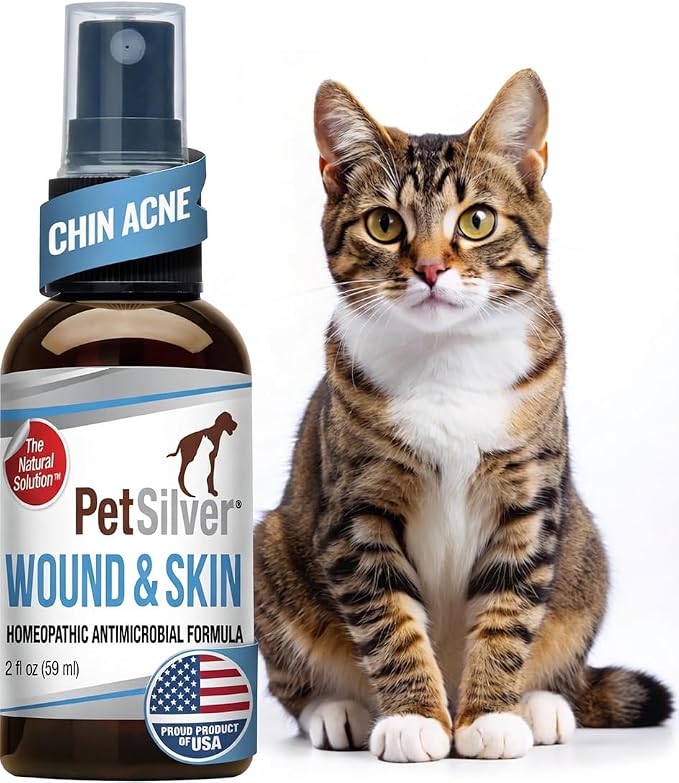 Wound & Skin Spray for Cats - Chelated Silver, Superior to Colloidal Silver - Wound Care, Allergy & Itch Relief, Hot Spot Treatment for Cats - Natural Skin Soother - Made in USA - 2 fl oz
