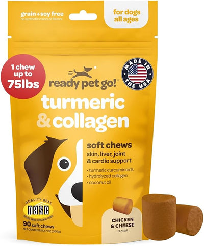 Turmeric for Dogs Soft Chews | Hip and Joint Chews for Dogs Comfort & Mobility with Collagen for Dogs | Dog Joint Supplement for All Ages Breeds & Sizes | NASC Certified & Made in The USA | 90 Chews