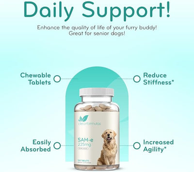 Liver Support for Dogs with SAM-e - Chewable SAM-e for Dogs Bone Mood Brain and Liver Support Supplement with Easy Absorption 225mg S-Adenosyl-L-Methionine - Made in a cGMP US Lab (Single)