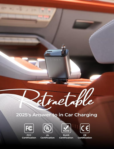 LISEN Retractable Car Charger, 84W Car Charger USB C Fast Charger Adapter, Car Accessories for Men Women, Gifts for Fathers Day for Men Dad Husband, for iPhone 17 16 15 14 13 12 Pro Max, Christmas | Multiple Ports Car Charger, Retractable Car Charger F...