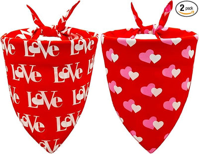 Valentines Dog Bandanas,Love Pet Scarf for Boys and Girls,Heart Bandana for Weddings,Parties,and Holidays,Dog Outfit Gifts for Medium to Large Dogs (Red, 2PCS)