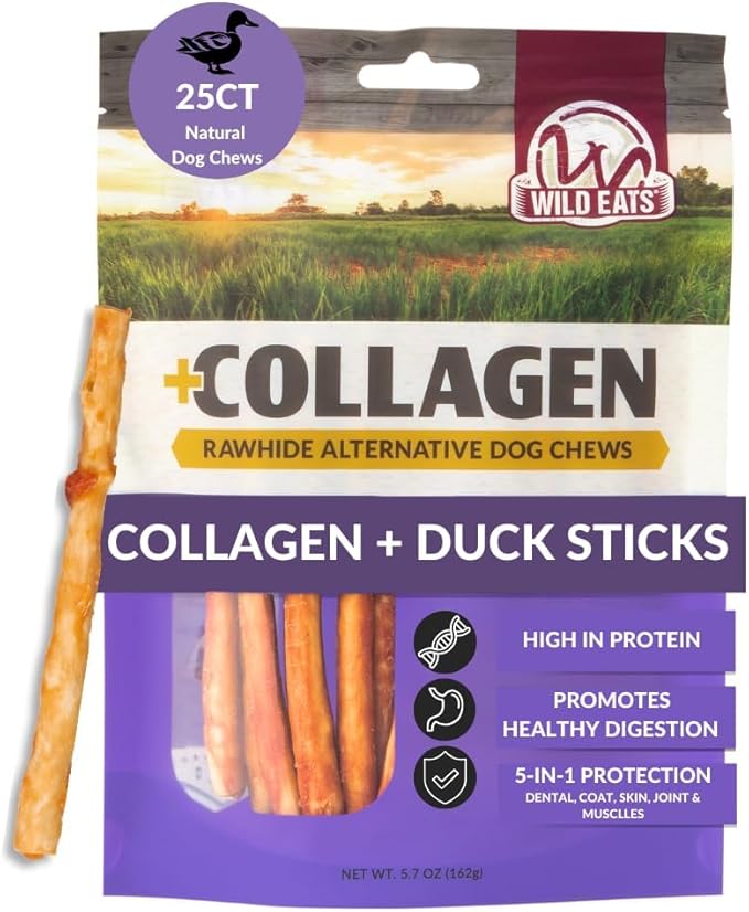 Real Duck Collagen Bully Sticks for Dogs (25 Pack,5 Inch) Long Lasting Dog Chews No Hide Dog Treat Bully Stick Alternative, Rawhide Free, Grain Free, High Protein