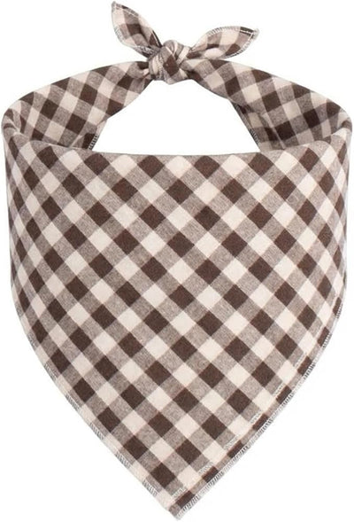Cotton Linen Dog Bandanas 1 Pack, Plaid Checkered Bandana for Large Dogs, Soft Breathable Classic Dog Apparel & Accessories (Khaki Plaid, Large)