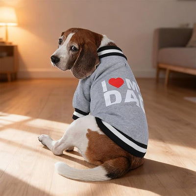 Cute Dog Sweater - Stretchy Dog Pullover Sweatshirt,Soft and Warm Winter Clothes for Boy & Girl Dogs,Suitable for Puppies & Adult Dogs (Light Grey (I Love My Dad), Large)
