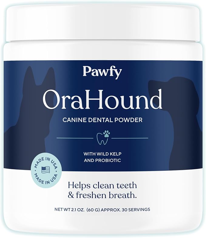 Orahound Dog Teeth Cleaning Powder - Advanced Dental Powder for Dogs Teeth with Plaque and Tartar Control | Natural Dog Dental Care with Kelp, Zeolite, Charcoal for Bad Breath | 30 Servings