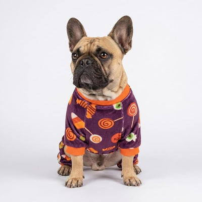 Fitwarm Halloween Candy Dog Pajamas, Funny Costumes for Small Dogs Boy Girl, Pet Outfit, Purple, Orange, Small