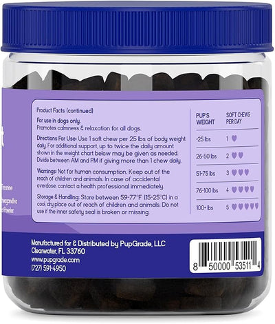 PupGrade Calming Support Soft Chews for Dogs, Turkey Flavor - 180 Count | Promotes Relaxation & Normal Stress Response for Everyday Calm & Separation - with L-Theanine, Ashwagandha & Valerian Root