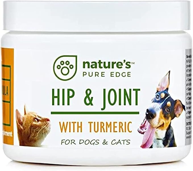 Nature's Pure Edge Glucosamine Powder for Dogs and Cats - Joint Supplement with Chondroitin MSM and Turmeric for Hip and Joint Support - Senior Friendly Formula 170g