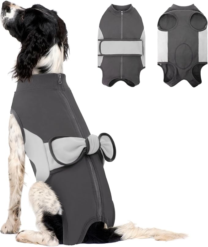 Dog Recovery Suit Male, Cotton Zipper Recovery Suit for Dogs, Dog Onesie for Surgery Female Neuter Bodysuit Prevent Licking Wounds Male, Substitute E-Collar & Cone(Gray, Small)