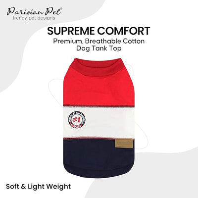 Parisian Pet World Champion Dog Tank Top - Breathable Cotton Pet Apparel - Red Puppy Clothes - Lightweight Doggie T Shirts for Dogs - Comfortable Sporty Dog Clothes - Summer Shirts for Small Dogs