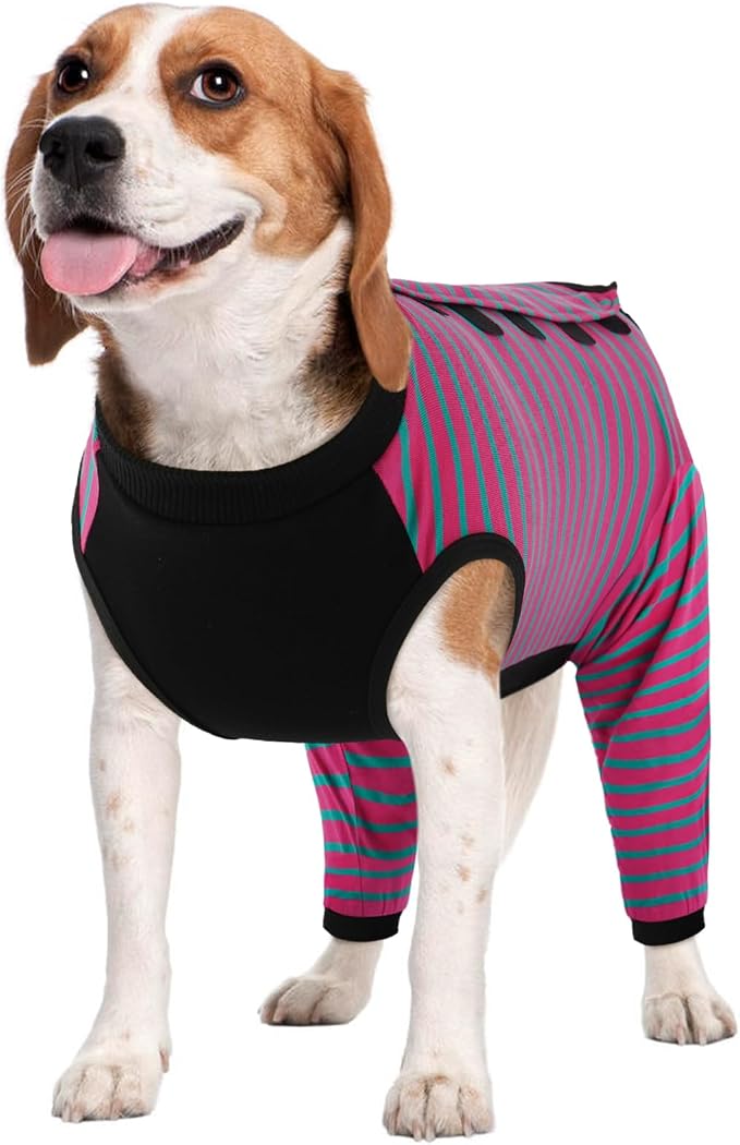 Kuoser Dog Recovery Suit with Anti Licking Rear Leg Sleeve, Rose L | Abdominal Dog Surgical Suit with Pants Cover Protect Wounds, Dogs Elbow Protector Soft Pet Surgery Onesie Cone Alternative