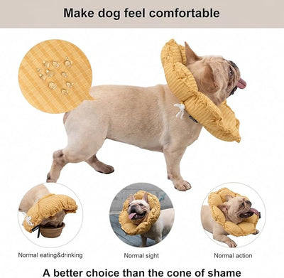 H HIDREAM Dog Cone Collar Stress-Free Recovery Cone Alternative: Adjustable Depth & Diameter for Wide-Neck Dogs (Pugs, Bulldogs, Bullies) Daisy Yellow XL-B