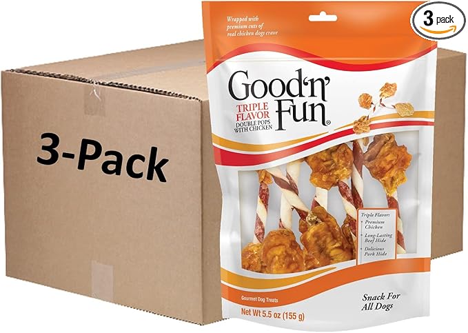 GOOD N' FUN Triple Flavor Double Pops with Chicken 5.5 Ounces, Gourmet Dog Snacks (3 Pack)