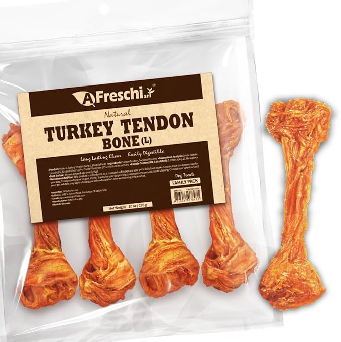 Turkey Tendons for Dogs, Long-Lasting, Hypoallergenic Rawhide Alternative, Human Grade, Healthy Puppy Chews, Natural Dog Treats for Large Dogs, Bone (L), 4 Count Pack