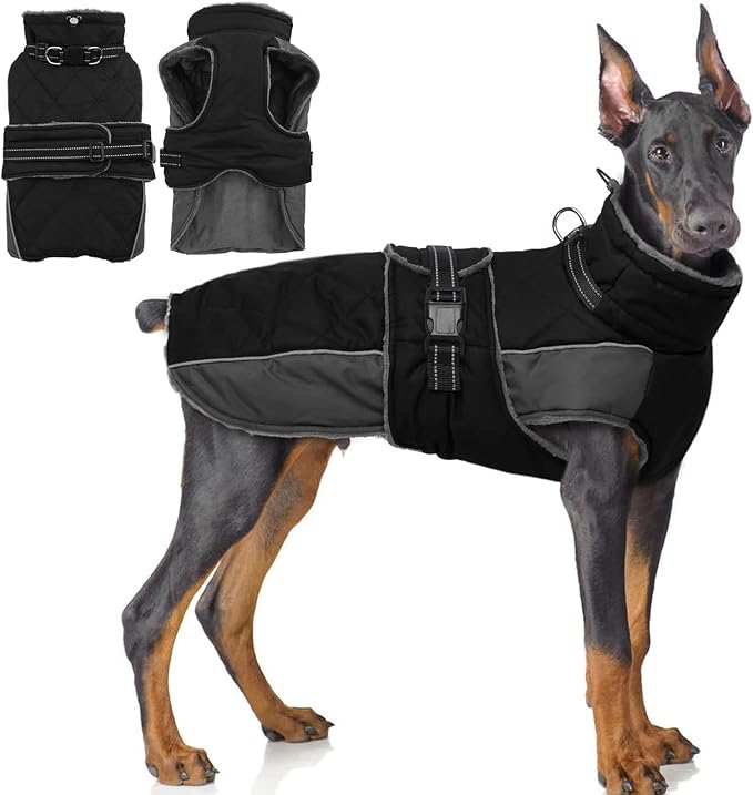 QBLEEV Warm Dog Jacket - Reflective, Adjustable Winter Coat with Turtleneck for Cold Weather, Waterproof Fleece Snowsuit for Small, Medium, Large Dogs