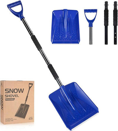 Snow Shovel，2026 Upgraded Lightweight Steel Handle Snow Removal Tool, Three-Stage Process，Kids Snow Shovel, Suitable for Emergencies, Car Driveways, Gardens, Camping (Blue