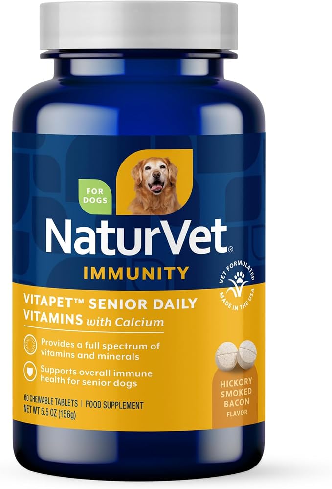 VitaPet Senior Daily Vitamins for Senior Dogs – Plus Glucosamine – Full Spectrum of Vitamins & Minerals – Enhanced with Glucosamine for Added Joint Support – 60 Time Release Tablets