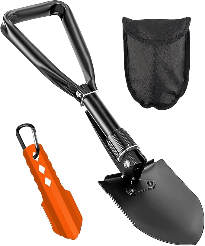 Camping Shovel Set, 3-in-1 Ultra-Light Aluminum Mini Shovel & 18.5'' Folding High Carbon Steel Shovel Ideal for Gardening, Hiking, Camping, Backpacking, Survival, and Emergency scenarios