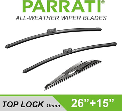 PARRATI® 26 Inch & 15 inch of High Performance Premium All-Season Automotive Replacement Front Windshield Wiper Blades for Trax Encore 2012-2019 Fiesta 2009-2017, Easy DIY Install(Set of 2)