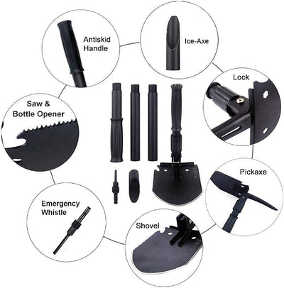 iunio Camping Shovel,Shovel Folding, Portable, Multitool, Foldable Entrenching Tool, Collapsible Spade, for Backpacking, Trenching, Hiking, Survival, Car Emergency