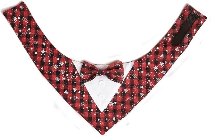 Tuxedo Dog Collar for Wedding Engagement and Birthday, Formal Dog Bandana Collar Costume with Bow Tie and Adjustable Buckle,Suitable for Small Medium Large Dog. (Snowflake, XS)