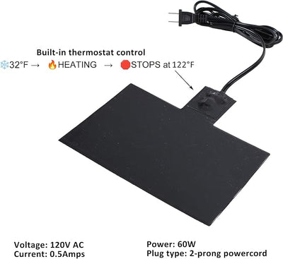 8-1/2'' x 7-7/8'' Silicone Battery Heater Pad with Smart Thermostat Control (32°F On/122°F Off) - 120V 60W Automotive Battery Warmer Pad, 72" 2-Prong Cord, Grey