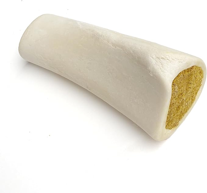 Double Stuffed Shin Bone, Long Lasting Dog Bones for Aggressive Chewers, High Protein Filled Dental Chew, Bully Stick Bacon & Cheese Filling, 5-6" for Large Dogs