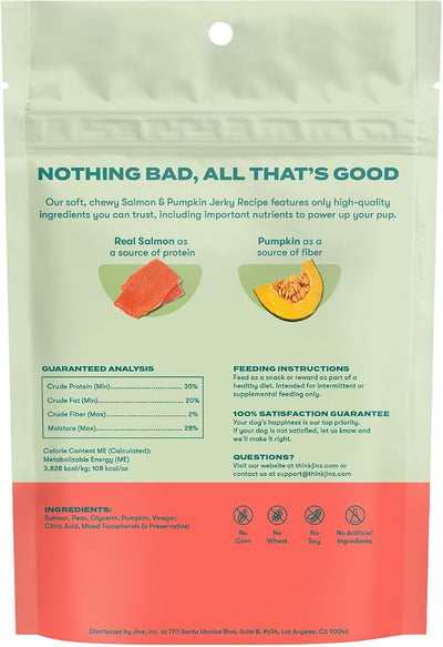 Jinx Tenders Salmon Jerky Dog Treats, All-Natural Ingredients, Soft and Chewy, Low-Calorie, Slow-Smoked Salmon & Pumpkin, No Fillers, 5oz
