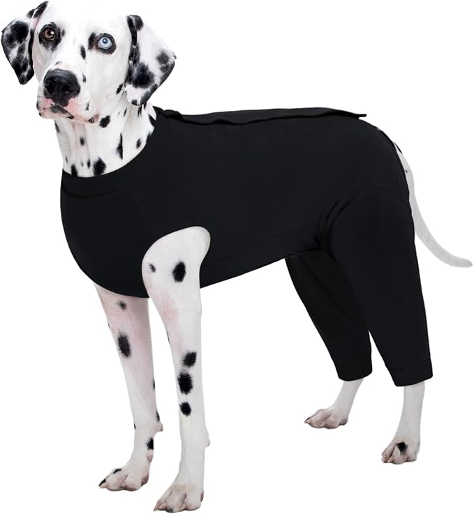 Kuoser Dog Recovery Suit with Anti Licking Rear Leg Sleeve, Black 3XL | Abdominal Dog Surgical Suit with Pants Cover Protect Wounds, Dogs Elbow Protector Soft Pet Surgery Onesie Cone Alternative