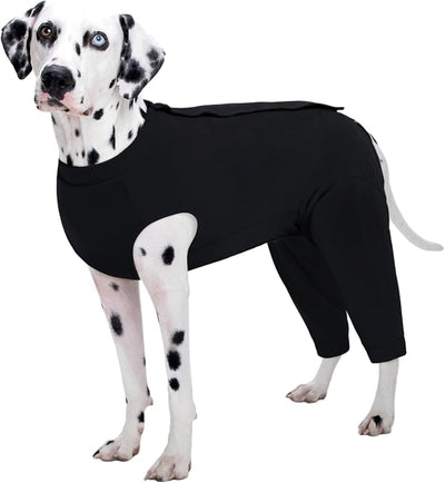 Kuoser Dog Recovery Suit with Anti Licking Rear Leg Sleeve, Black 4XL | Abdominal Dog Surgical Suit with Pants Cover Protect Wounds, Dogs Elbow Protector Soft Pet Surgery Onesie Cone Alternative